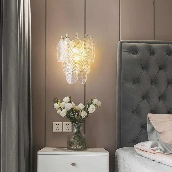Wall Sconce Light Stylish Half Circle Brass Glass Shell Leaf
