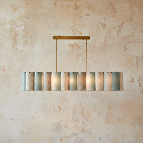 Green Glass Disc Linear Chandelier | Stainless Steel | CLKJH6786G