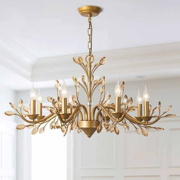 Gold Candle Chandelier Branch Luxury Crystal