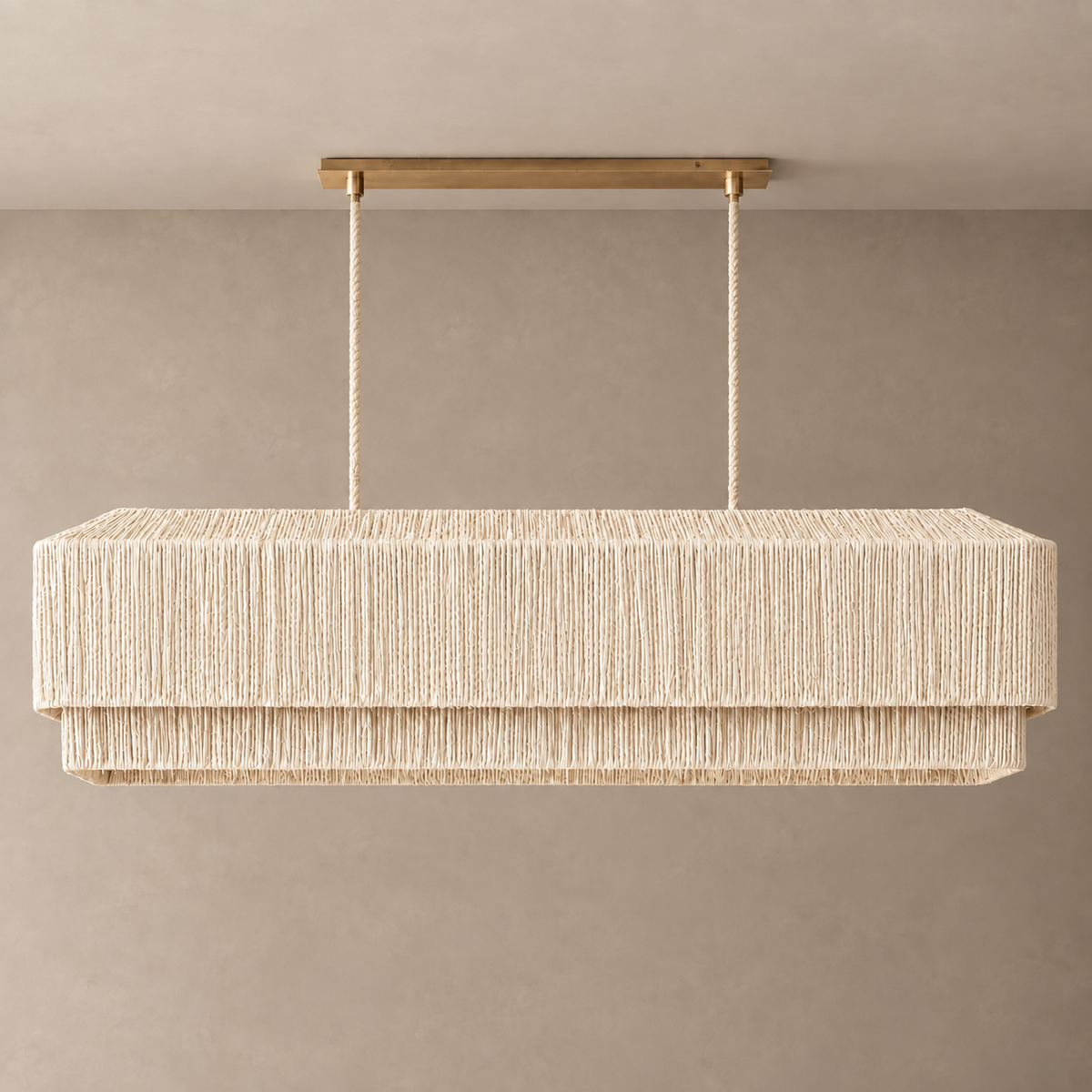 The Salma Linear Chandelier | White Rattan & Copper | CLSLM-WH