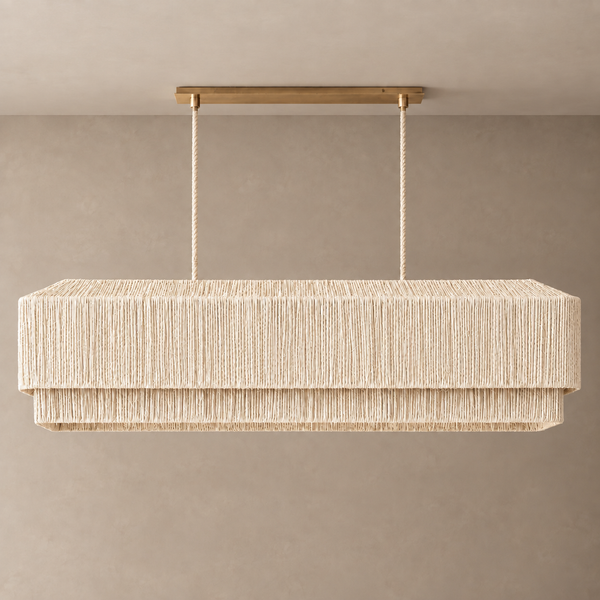 The Salma Linear Chandelier | White Rattan & Copper | CLSLM-WH