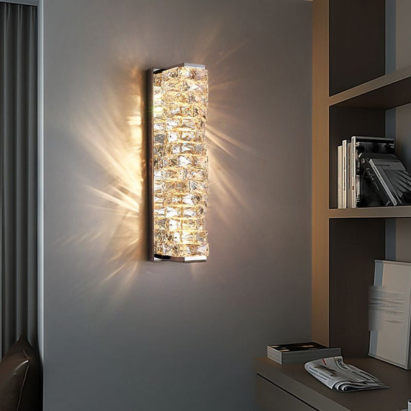 Kristy Modern Rectangular Vanity Metal Crystal LED Wall Lamp