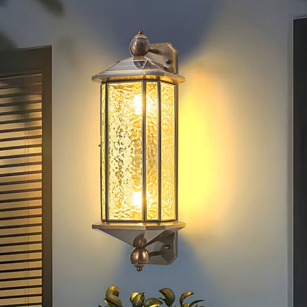 Celeenne Elegant Brass Glass Copper Outdoor Wall Light