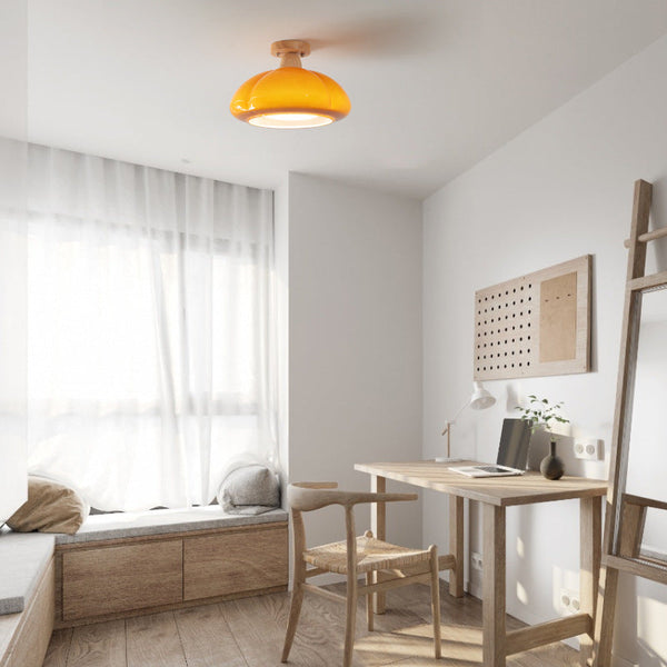 Valentina Modern LED Flush Mount Ceiling Light Glass Wood Living Room