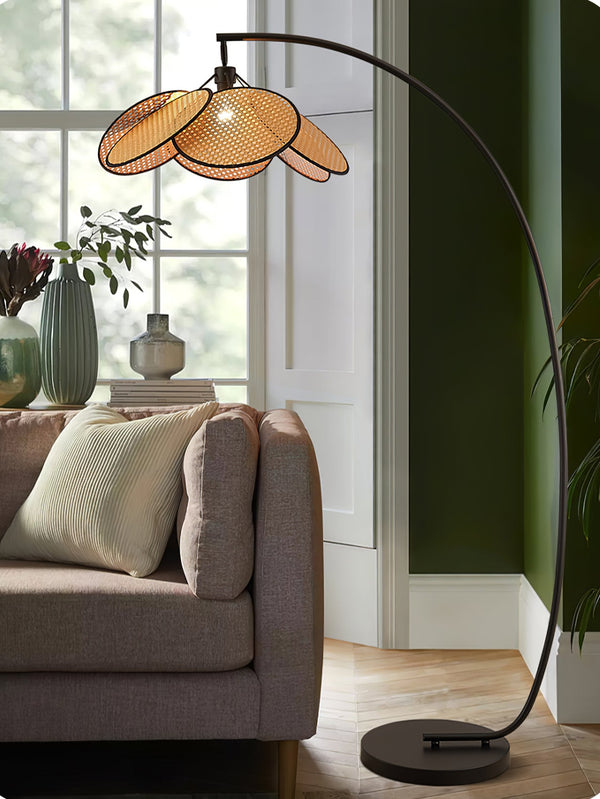 Rattan Bloom Arc Floor Lamp