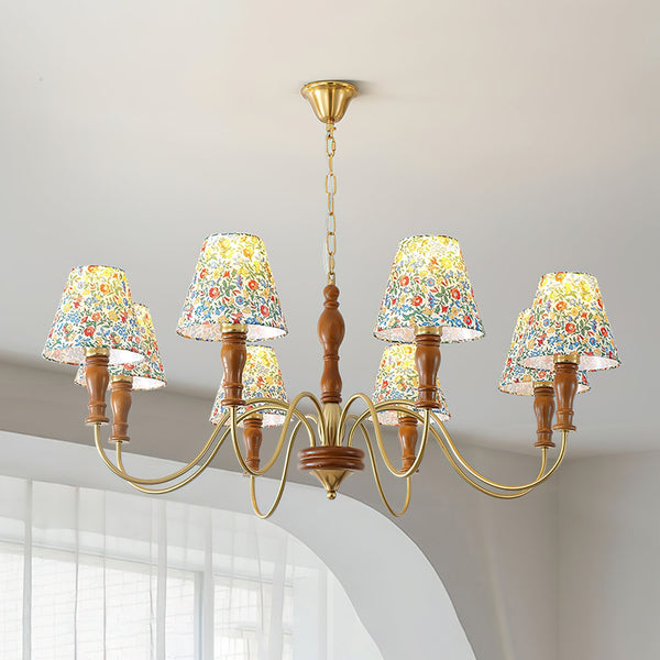 Florinda Floral Fabric Shade Chandelier with Wooden Arms