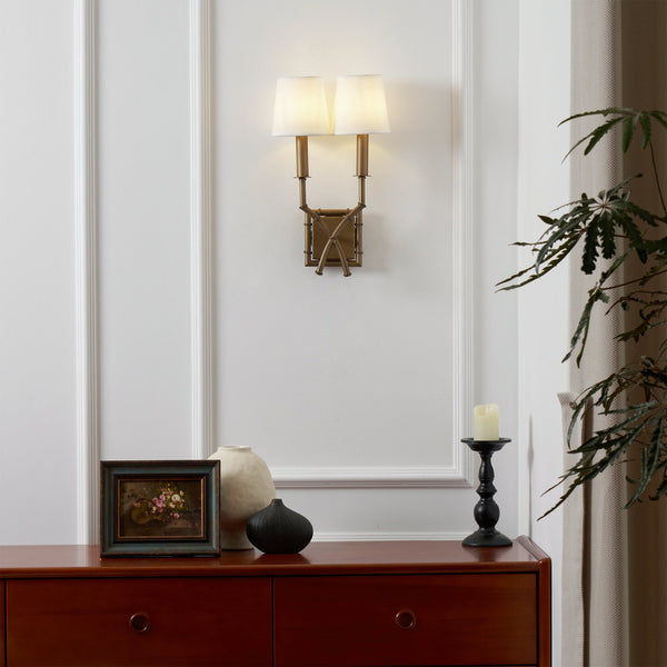 Yelp Vintage Industrial Double Arm Bamboo Fabric Sconce Wall Lamp