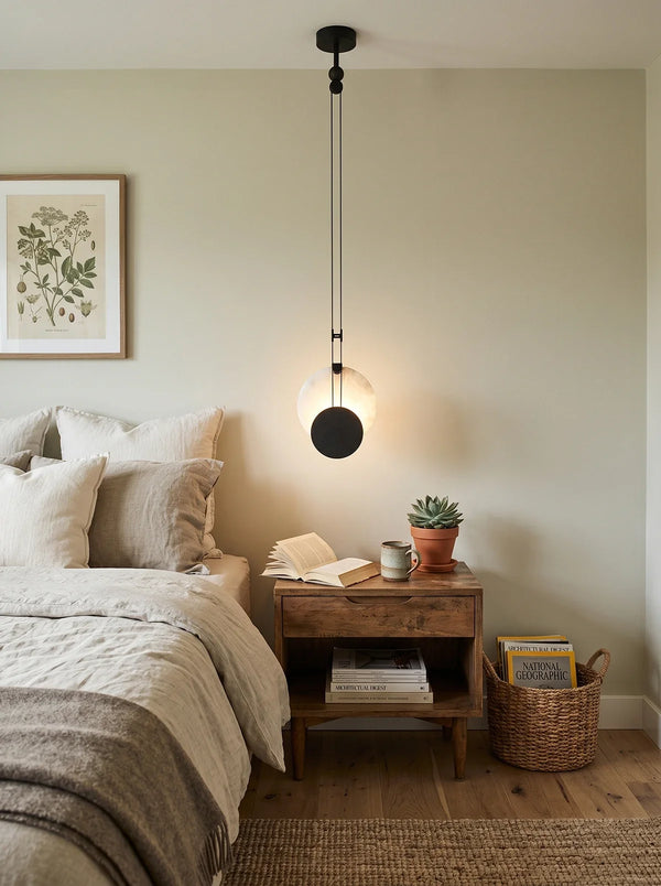 Black Paint Iron Disc Marble Pendant Lamp
