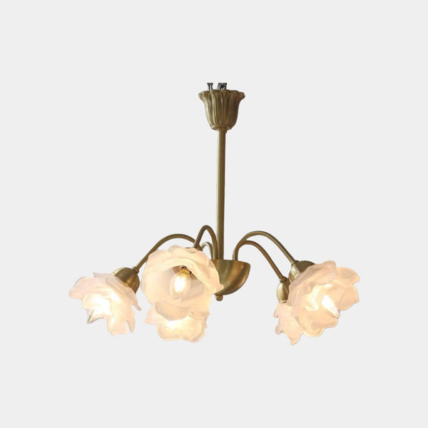 Chandelier Vintage Glass Rose Flower Iron Branch, Gold