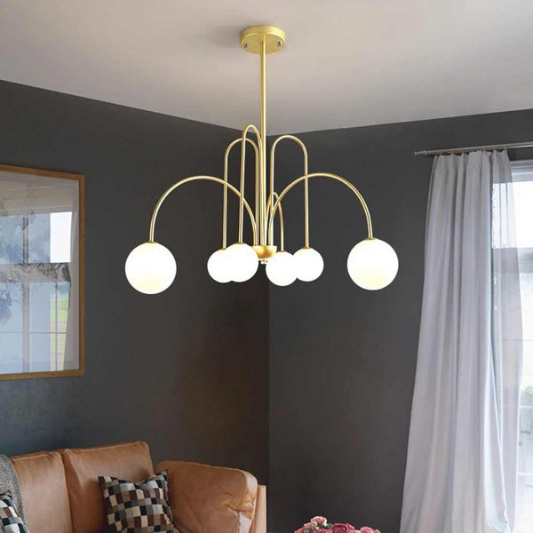 Chandelier Modern Arch Milk Glass Globe Sphere, 3 Colors