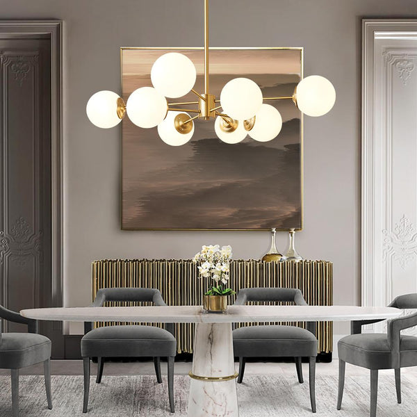 6/8/12-Light Mid-Century Modern Opal White Glass Globe Chandelier