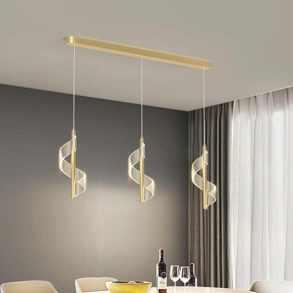 Pendant Light Wavy Spiral Acrylic Shade LED, Black / Gold