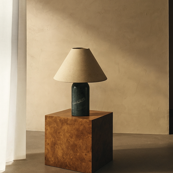 Green Marble Table Lamp | Linen Shade | CLGHMAR785