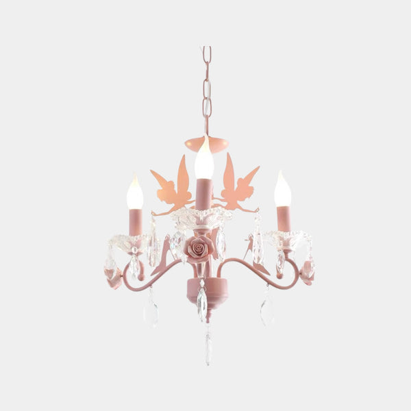 Candle Chandelier Crystal Drop Princess for Girls Room, Pink
