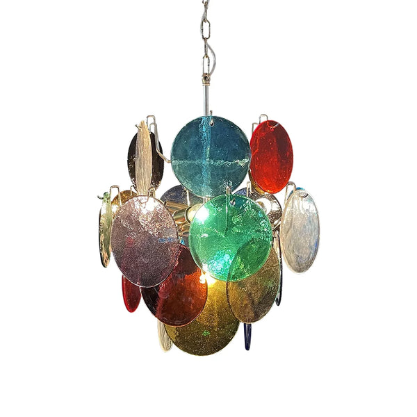 Vintage Murano Multicolored Glass Disks Chandelier