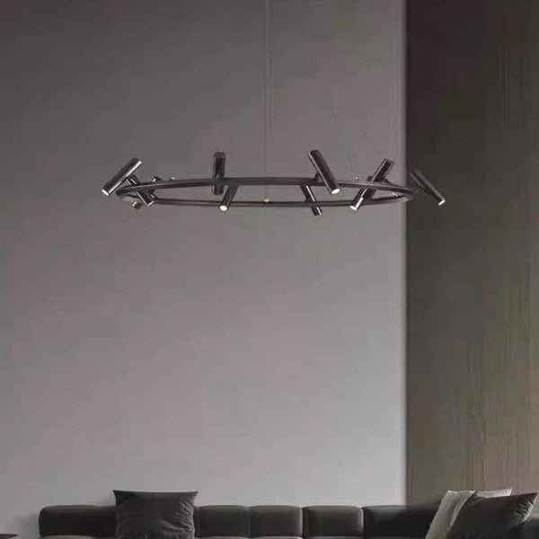 LED Ring/Linear Chandelier with Rotating Spotlights, Black