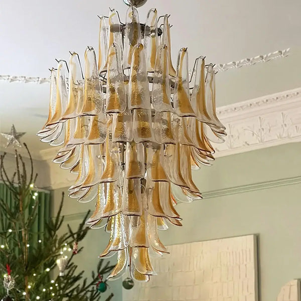 Stunning Murano Amber Glass Petals Chandelier