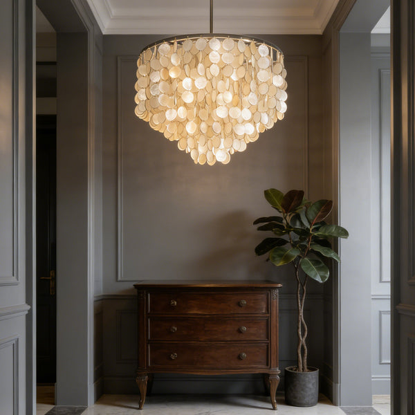 Tiered Natural Capiz Shell Chandelier