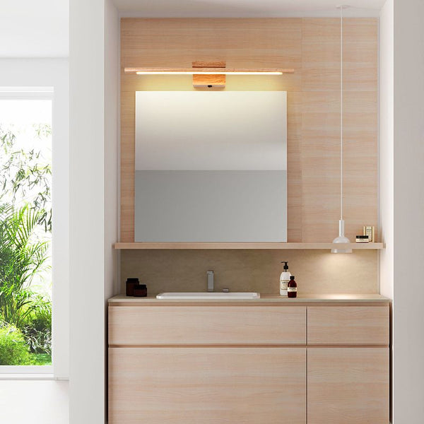 Muto Nature Wood Linear Mirror Front Vanity Wall Lamp