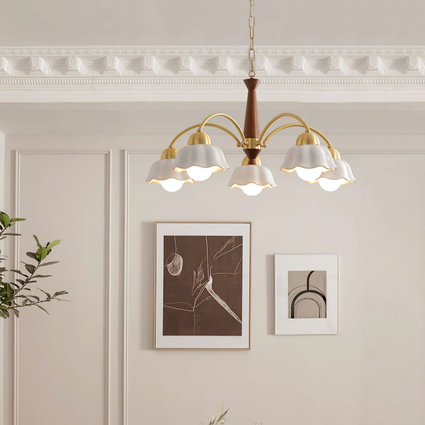 Silva Vintage LED Multi Flower Ceramic Bulbs Metal Wood Bedroom Living Room Pendant Light