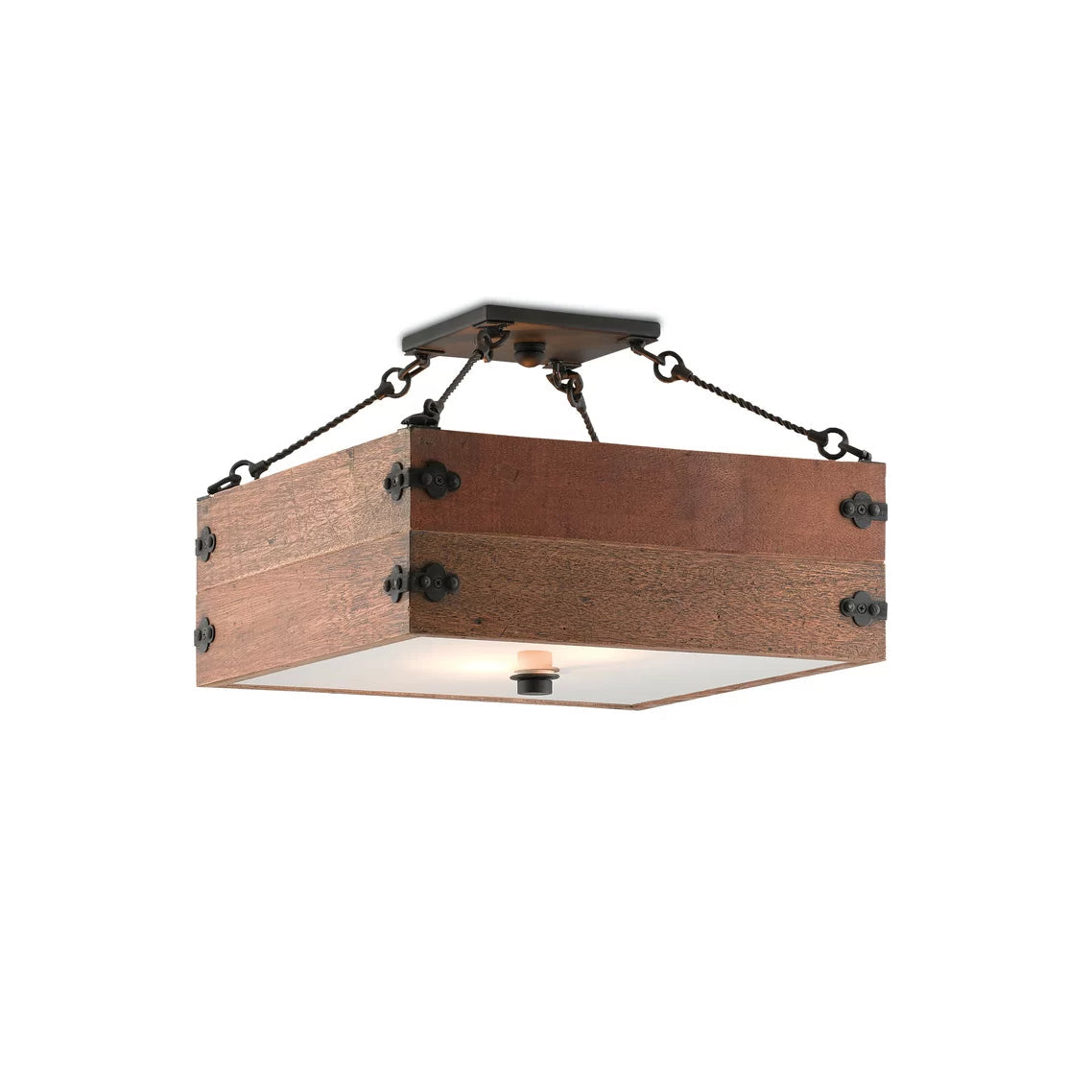 Ljomuvyu Vintage Industrial Wooden Semi-Flush Ceiling Lamp