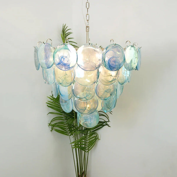 Vintage Blue Disc Glass Chandelier