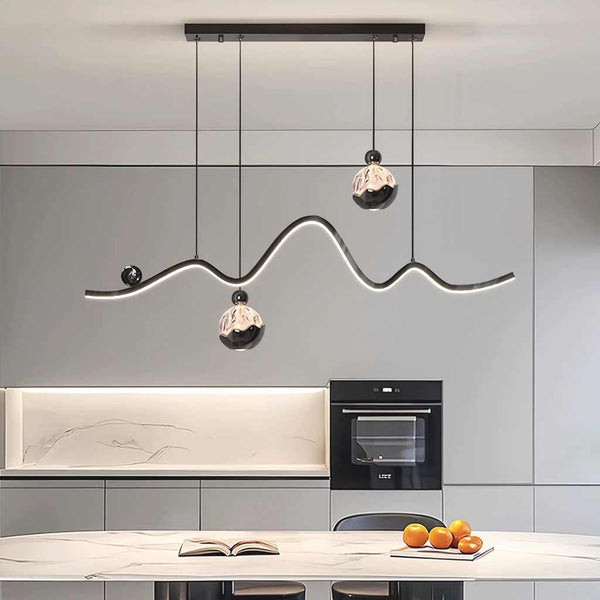 Hanging Pendant Light Wavy Globe Dimmable LED, Black