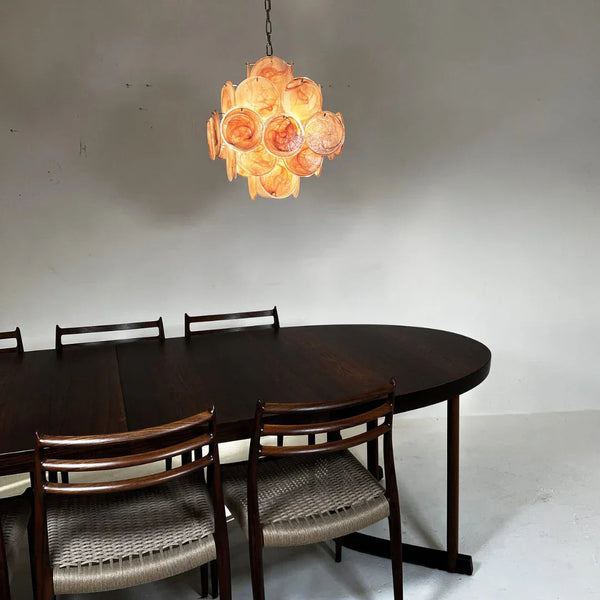 Vintage Pink Glass Disks Chandelier