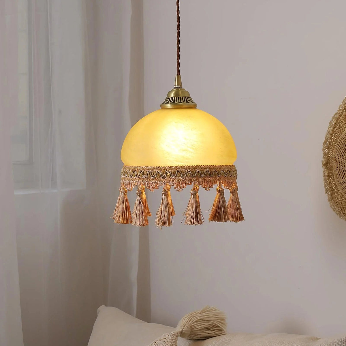 Pendant Light French Retro Brass Crystal Glass