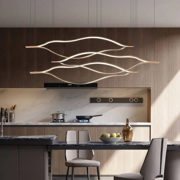 Arisha LED Linear Minimalist Wave Golden Leaf Shaped Pendant Light