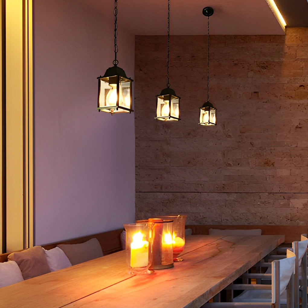 Velelielle Square Modern Glass Outdoor Pendant Lights