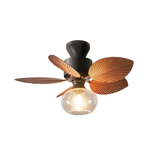 Banana Leaves Round Glass Ceiling Fan Light