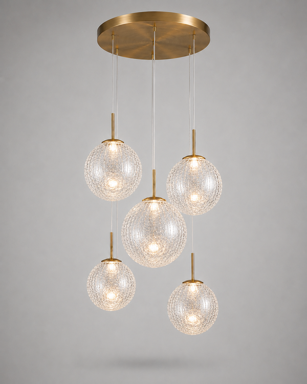 The Chromia Pendant | 5-Light Colored Glass & Brass | CLND008