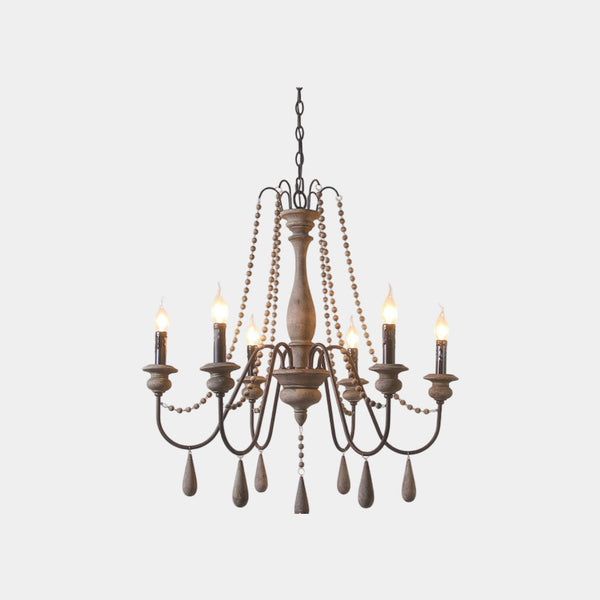 Chandelier Vintage Wood Iron Bead Candle with Tassel