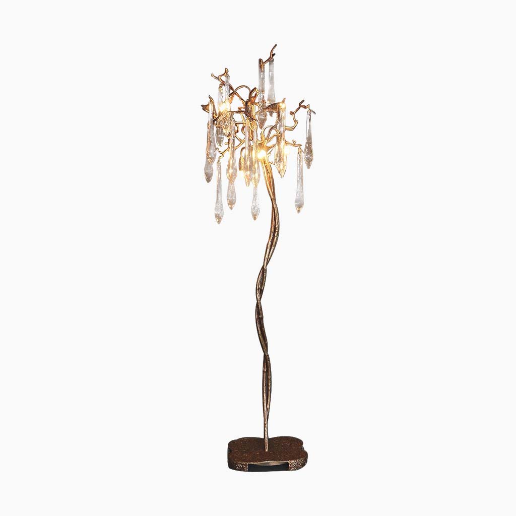 Floor Lamp Luxury Crystal Droplet Brass Branch, Gold