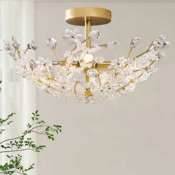 Chandelier / Ceiling Light French Brass Crystal Flower Cluster
