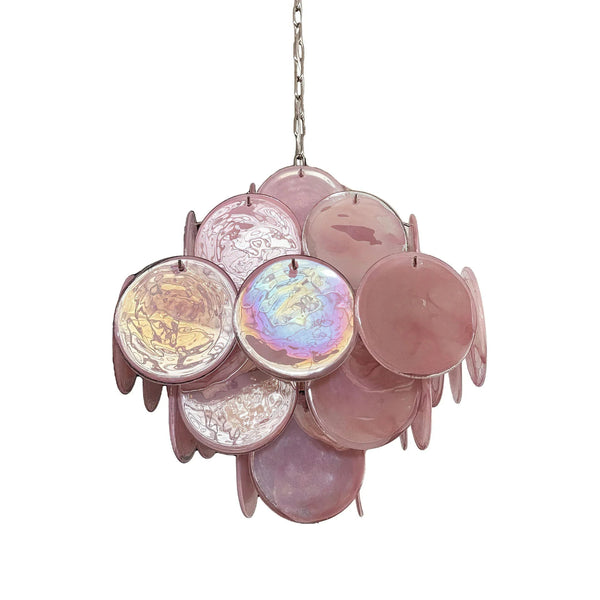 Vintage Pink Glass Disks Chandelier