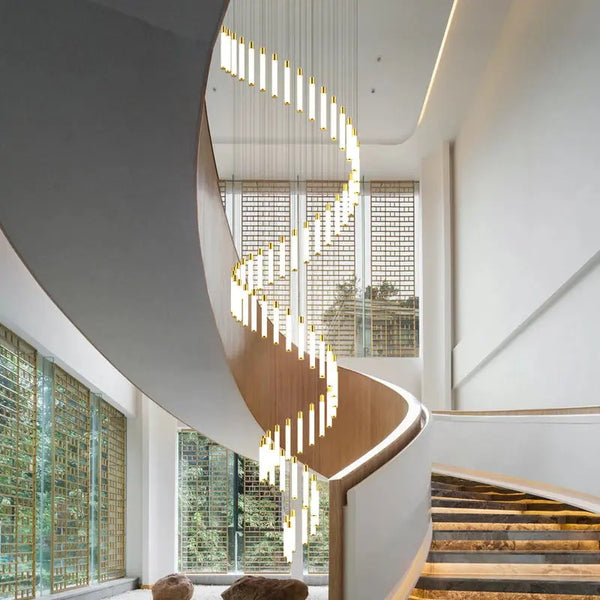 Black/Gold Long Hanging Led Chandelier for Stairwell