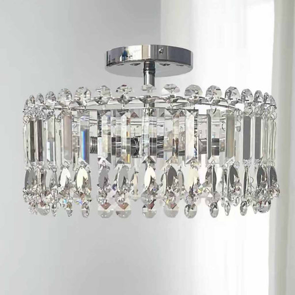 Chrome Crystal Droplet Ceiling Light Semi-Flush Mount