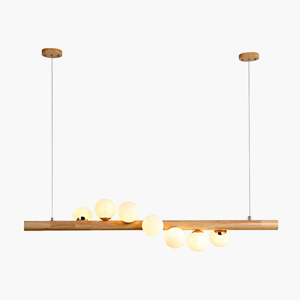 Wood Pendant Ceiling Light Novelty Glass Linear Globe for Dining Room