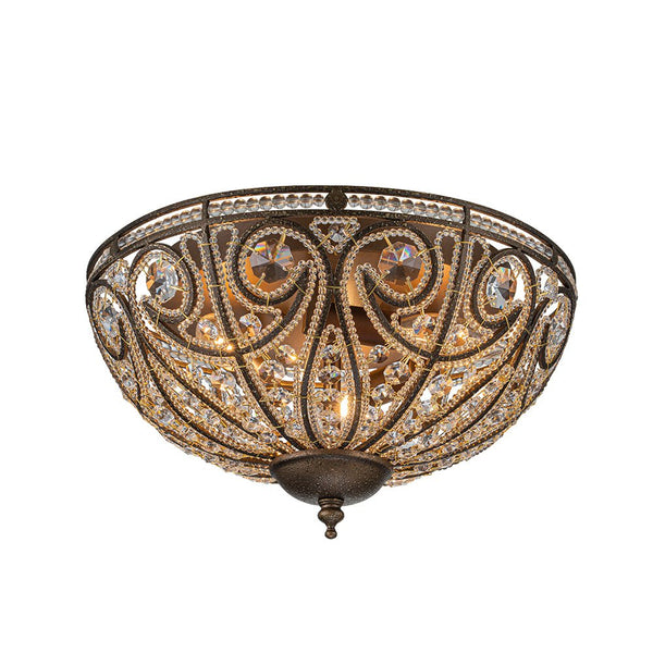 Luxe Moroccan Traditional Bronze Crystal Ceiling Light