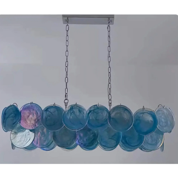 Iridescent Blue Glass Disc Chandelier | Stainless Steel | CLKJH025B