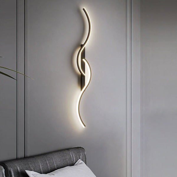Lumor Modern Linear Wave Bedroom Wall Lamp, Black/Gold