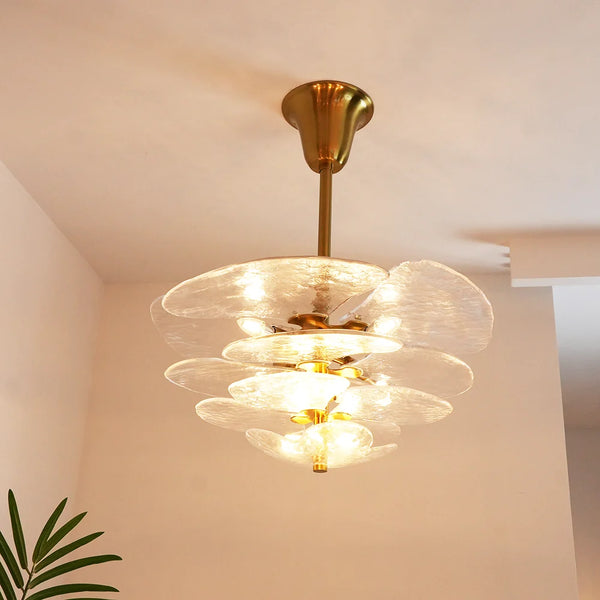 Leaf-Shaped White Textured Glass Chandelier