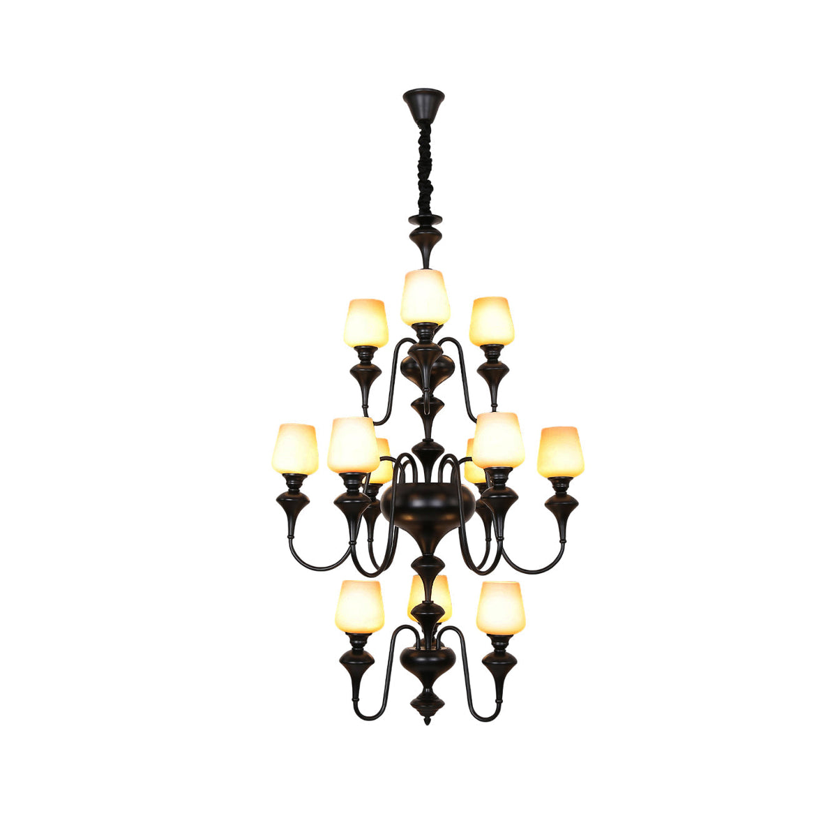 Abrahamson Traditional Shaded Tiered Brass Glass Chandelier