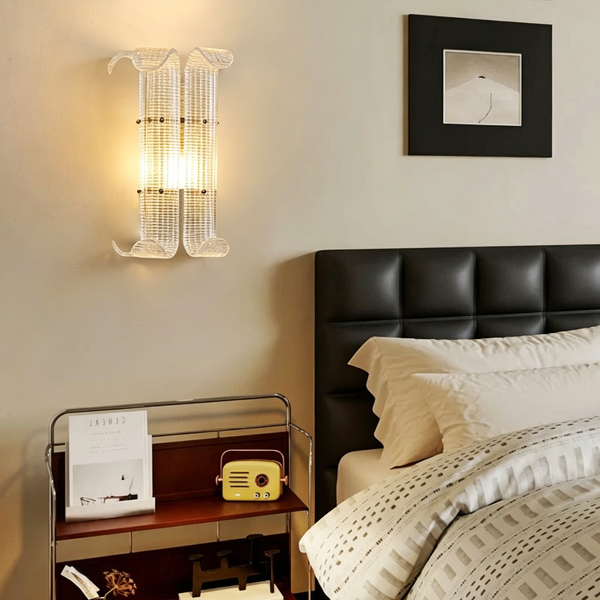 Ribbed Glass Scroll Wall Lamp