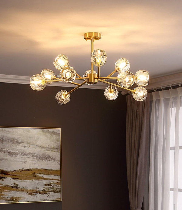 Thalyn Pendant Lamp Crystal Ball Brass Cluster