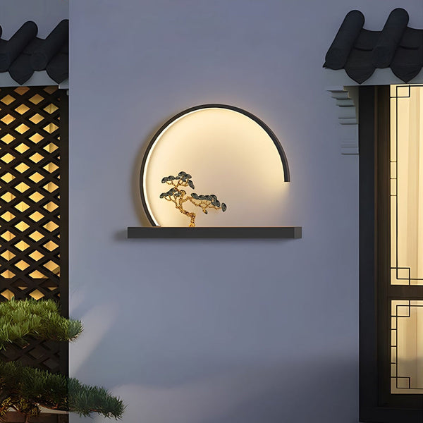 Ardoella Chinese Greeting Pine Steel Outdoor Wall Light
