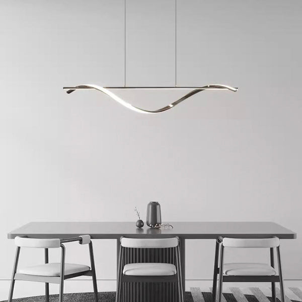 Pendant Light Modern Linear Wavy LED Metal, Black / Gold