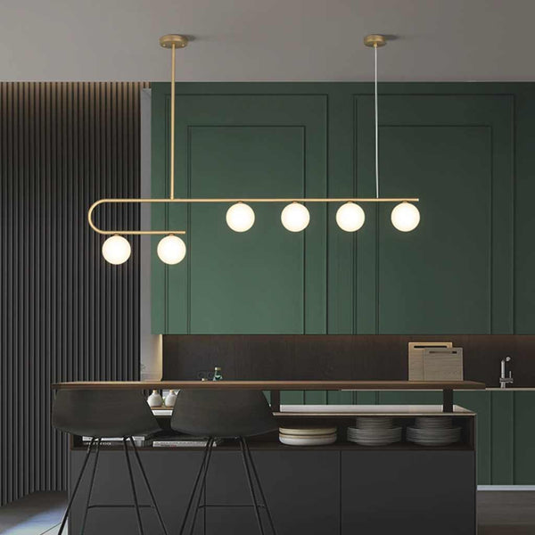Pendant Chandelier Light Nordic Linear Brass Glass Globe